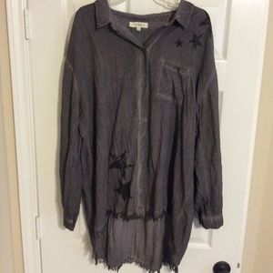 Long Sleeve Blue Jean Look Blouse